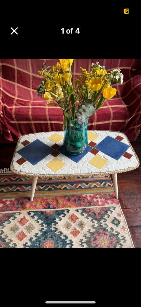 indoor/outdoor wooden coffee table, toughened glass top, hand made mosaic