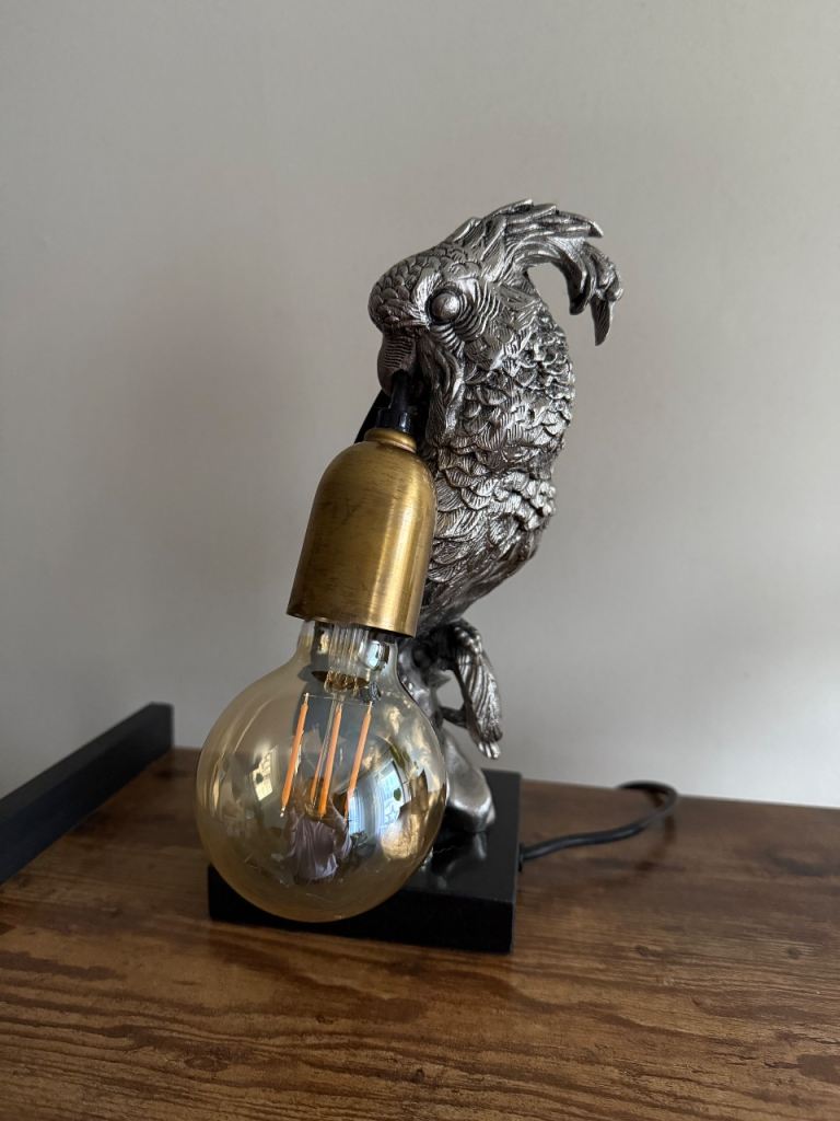 Must go - SUPER ART CREATION Parrot Table Lamp - Silver with Edison Bulb