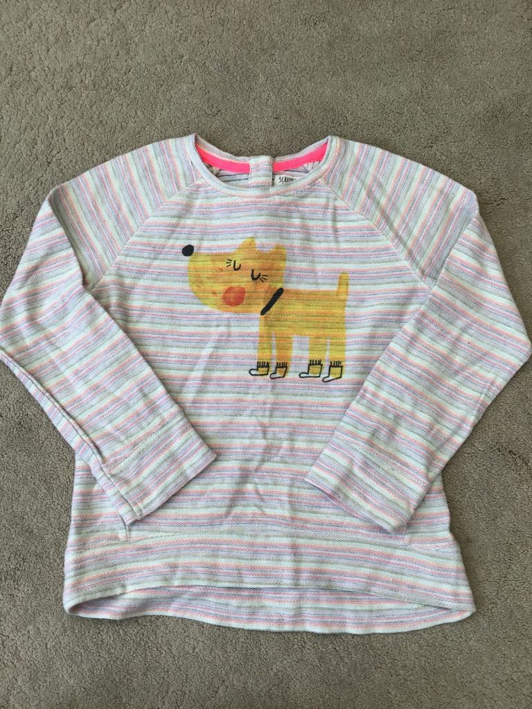 ‘Next’ Striped Dog Long Sleeved Girls Top, Ages 5-6 Years
