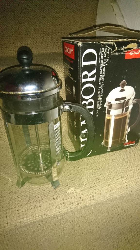 BODUM CHAMBORD COFFEE MAKER AND FREE MILK FROTHIER THERMOS MUG