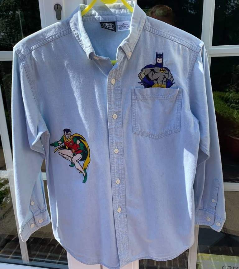 KIDS DENIM SHIRT - BATMAN & ROBIN - ORIGINAL DC COMICS INC - SIZE L (age 10-11)