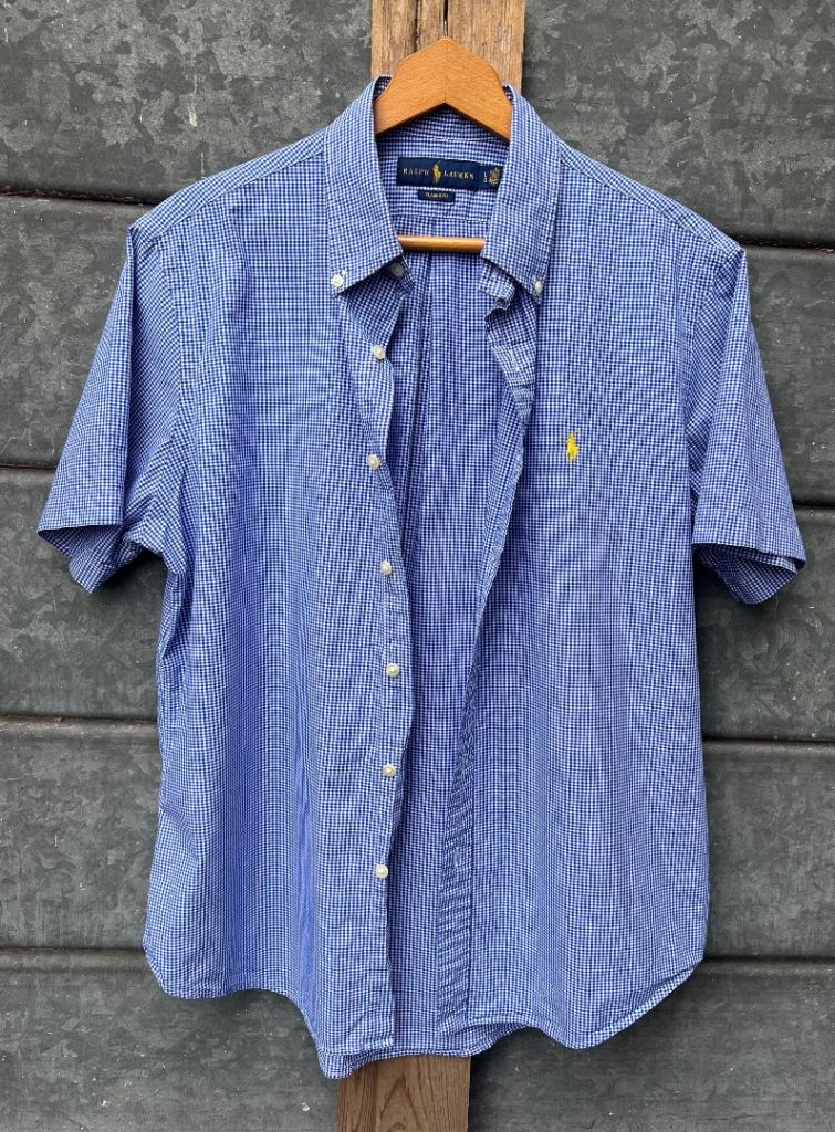 Ralph Lauren men’s blue short sleeves shirt featuring embroidered pony logo on chest 