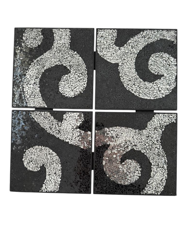 2 x Next Black & Silver Mirror Crushed Mosaic Wall Hangings / Pictures