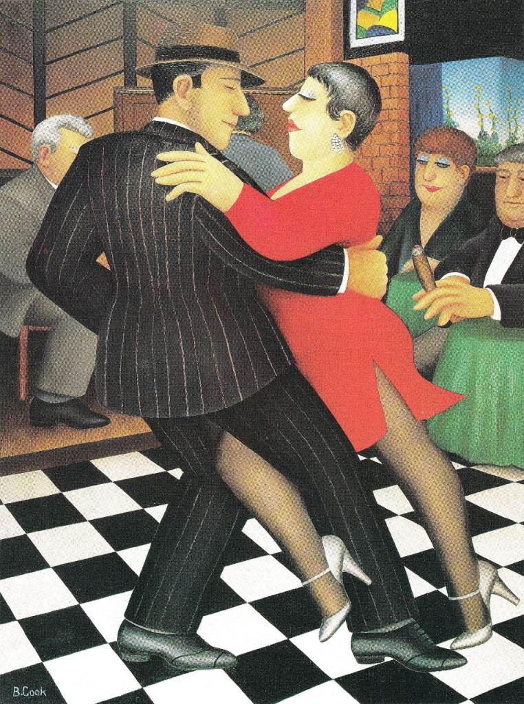 16. A framed original print DANCING featuring BERYL COOK