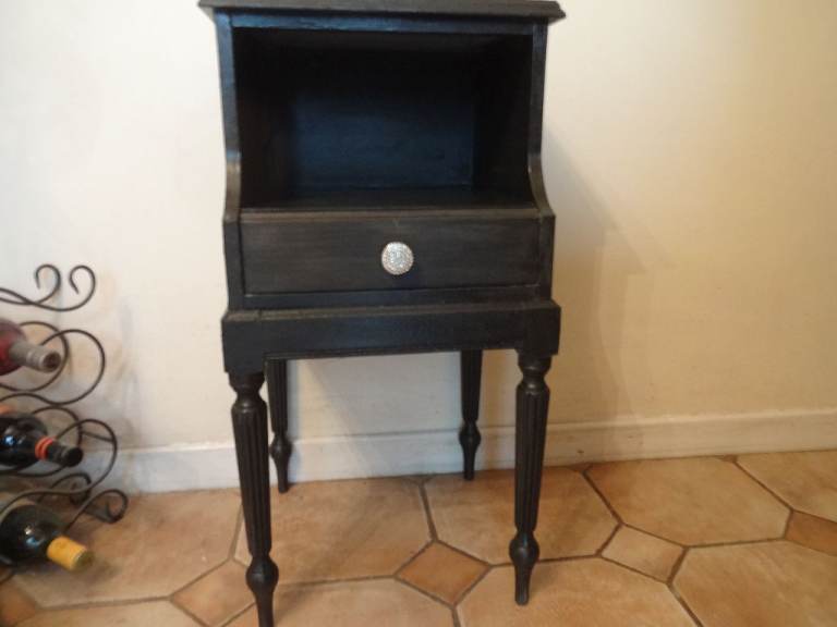 FRENCH STYLE ~~~TALL BEDSIDE CABINET x1 ~~GRAPHITE GREY WITH DIAMANTE  HANDLE ~~