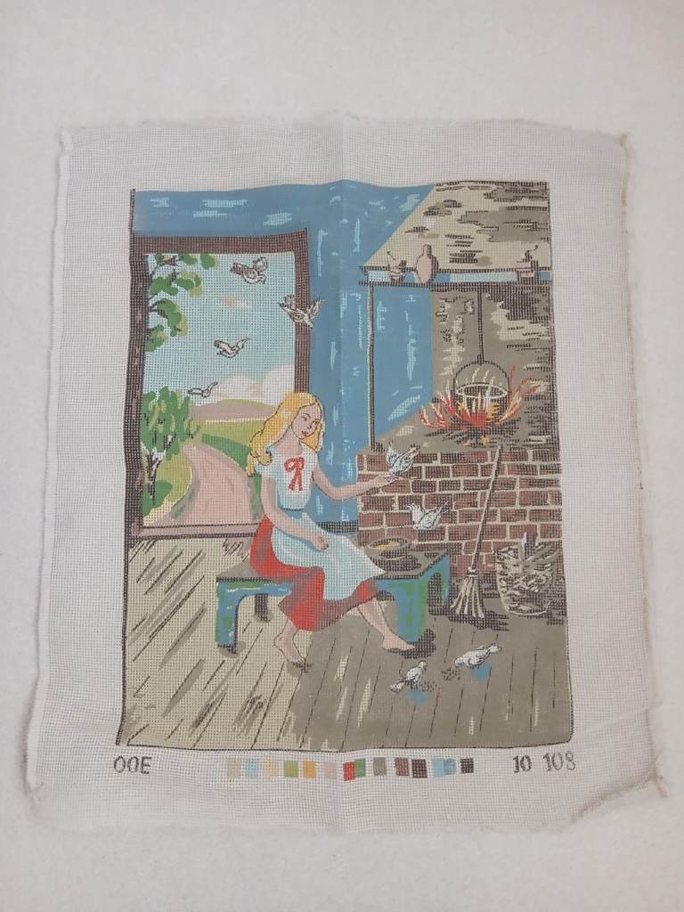 VINTAGE NEEDLEPOINT TAPESTRY CANVAS - CINDERELLA - 19 ins x 23 ins - NEW AND UNWORKED