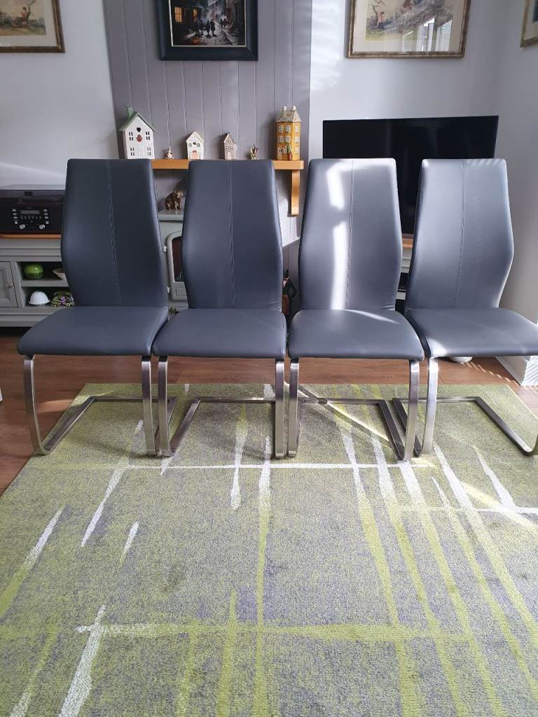 Set of 4 Grey Dining Chairs with Chrome Legs – Good Condition