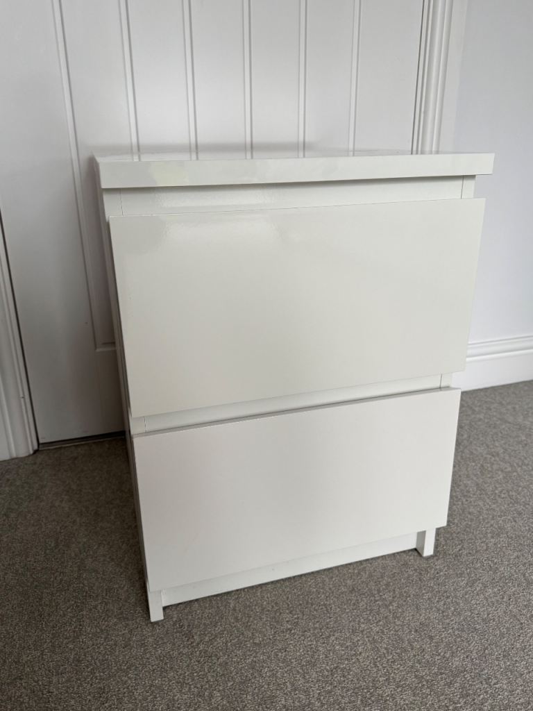 Ikea Malm 2 Drawer Cabinet - Gloss White 
