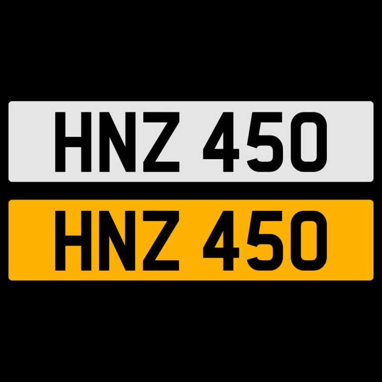 HNZ 450 NUMBER PLATE REGISTRATION NUMBERPLATE REGISTRATION CHERISHED DATELESS NORTHERN IRISH NI