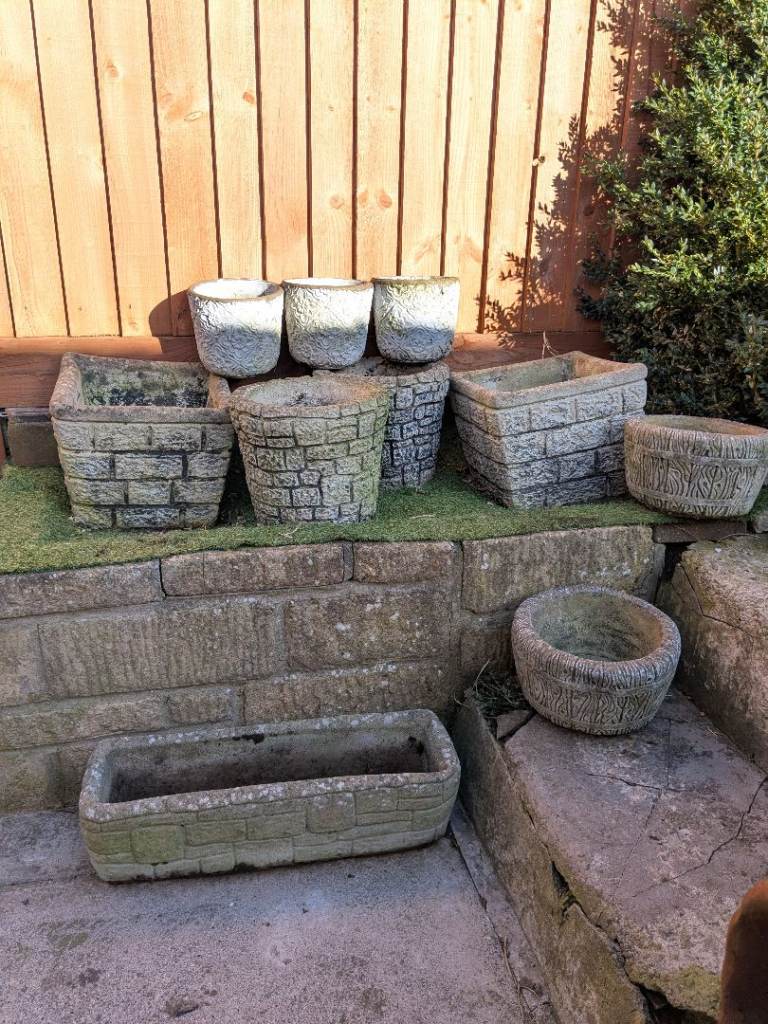 Huge Concrete Garden Pots Plant Pots Job Lot Bundle