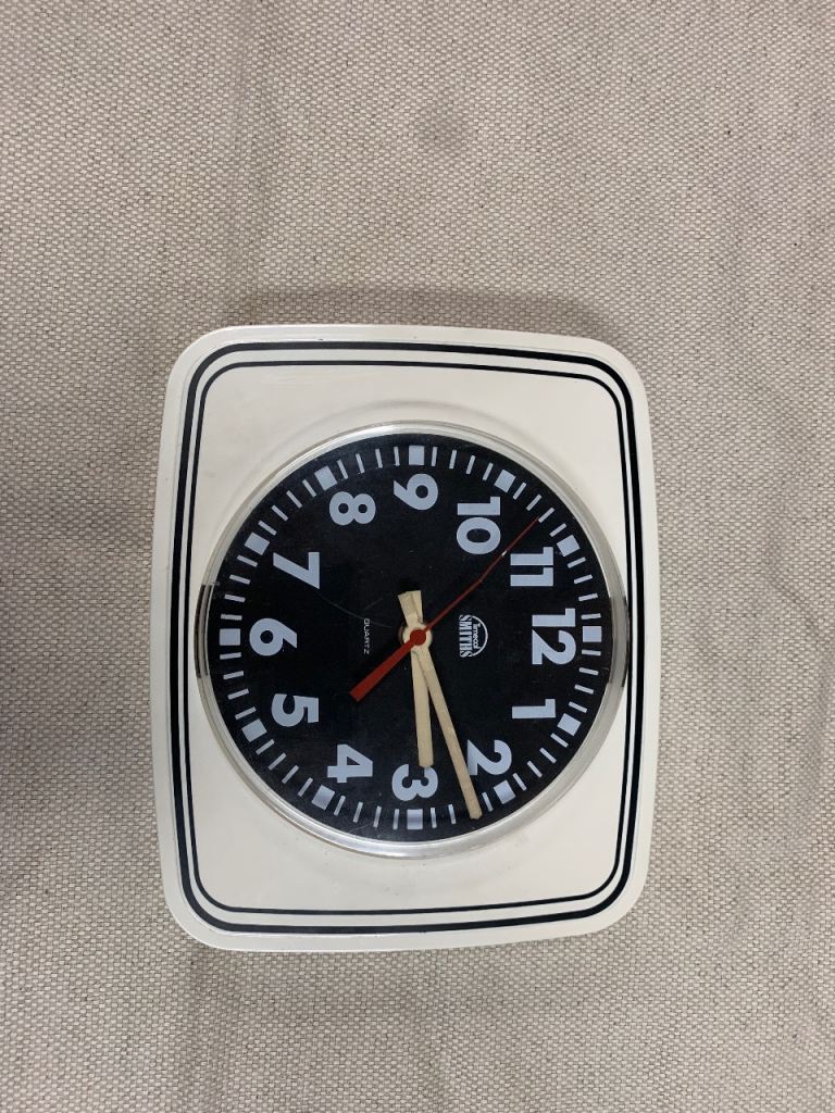 Vintage Smiths Quartz Wall Clock Retro White Square Kitchen Clock