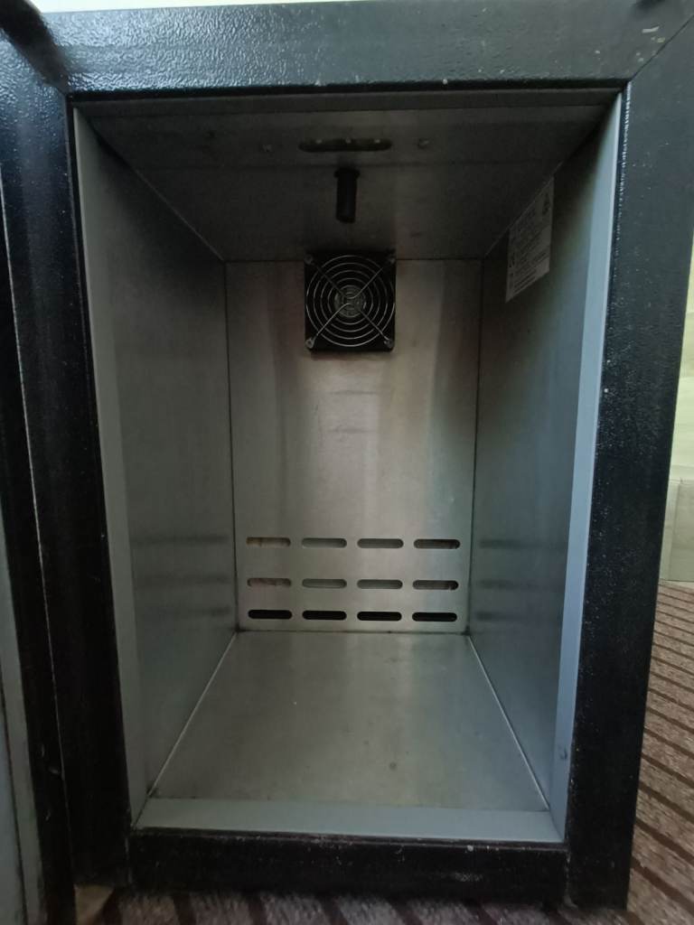Compact Black Mini Fridge with Glass Door & Secure Latch