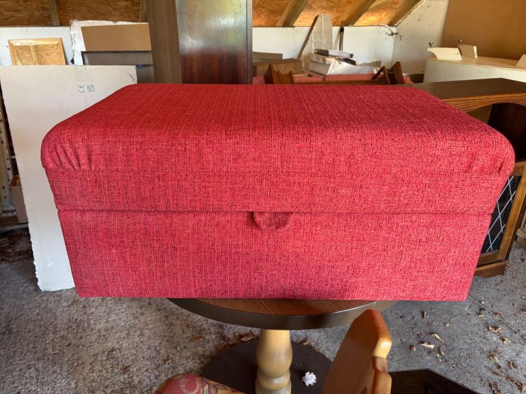 image for Red material storage unit seat poof blanket box
