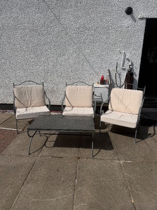 Garden Patio Furniture Set – Grey Metal with Cushions
