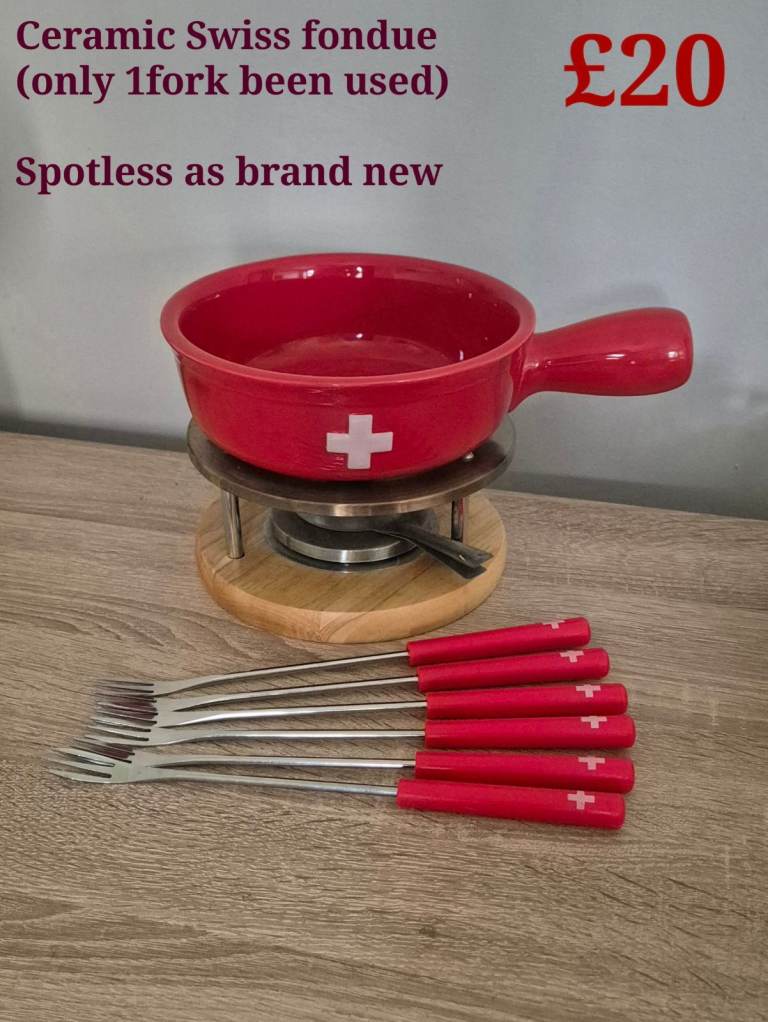 Ceramic Swiss Fondue Set with Forks – Spotless, As New