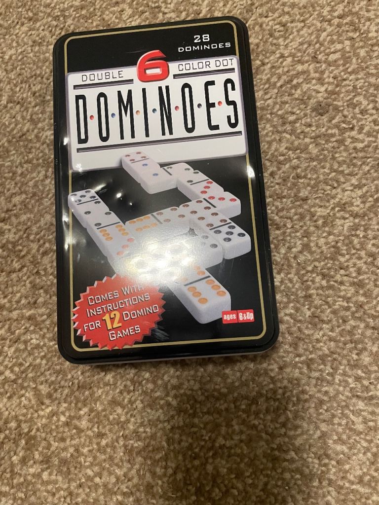 Dominoes Coloured Spot Double 6 Dominoes Set In Tin Box Brand New