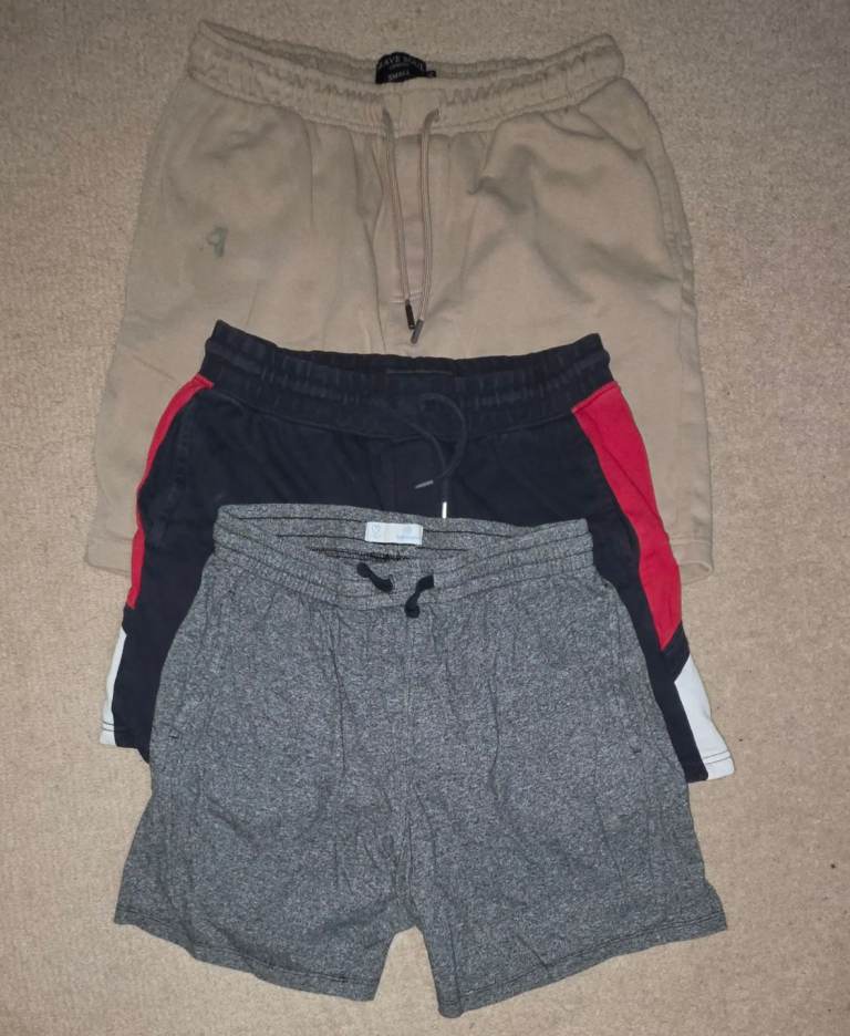 Men’s Shorts 3 Pack – Size Small (Primark Grey, George Navy Blue with Stripes, Brave Soul London)  