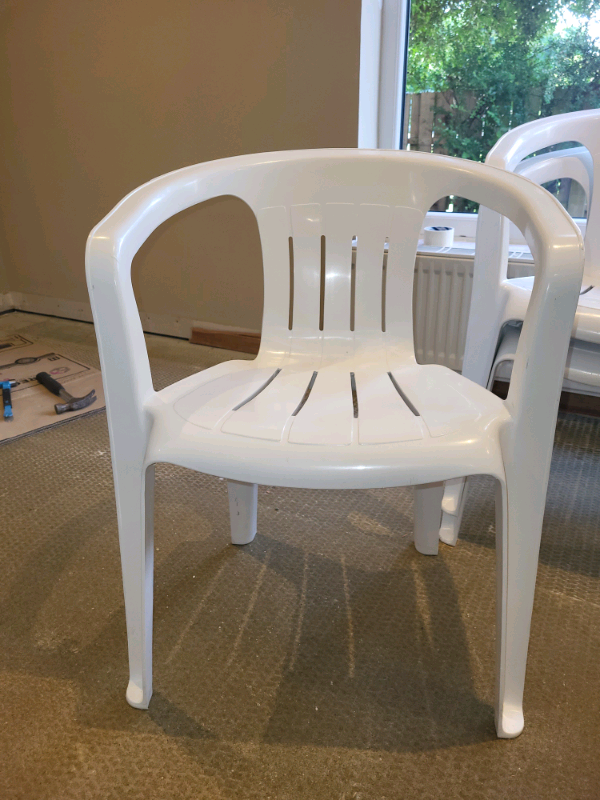 image for Pair of white plastic garden chairs