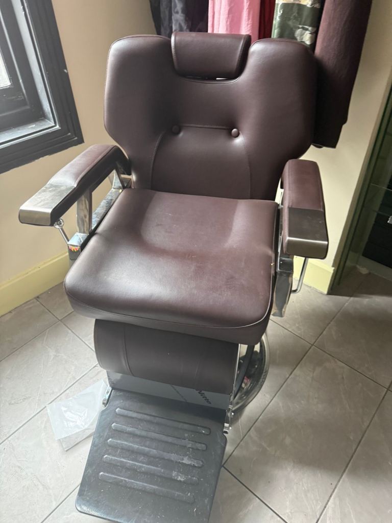 x3 brown barber/hairdressers chairs 