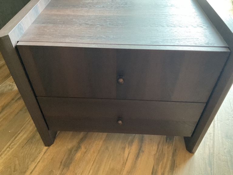 Dark Brown Bedside Table with Two Drawers 