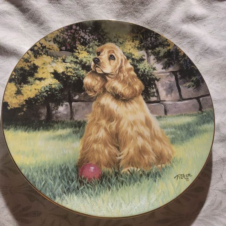 Vintage "Let's Play Ball" Cocker Spaniel Collector Plate (J6)