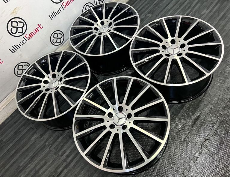 GENUINE 19" MERCEDES ECLASS AMG TURBINE ALLOY WHEELS - 5x112 - GLOSS BLACK/DIAMOND CUT