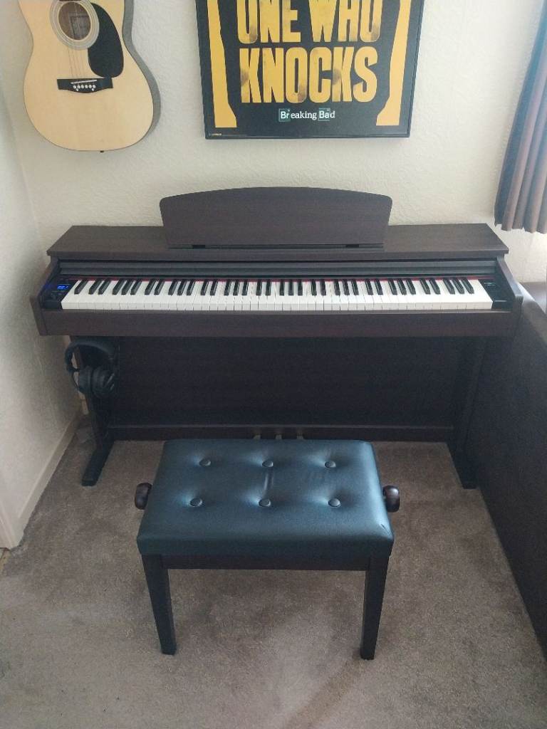 Gear4Music DP-10X electric piano with upgraded height adjustable stool and headphones 