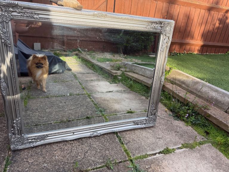 Large Ornate Silver Wall Mirror – Good Condition