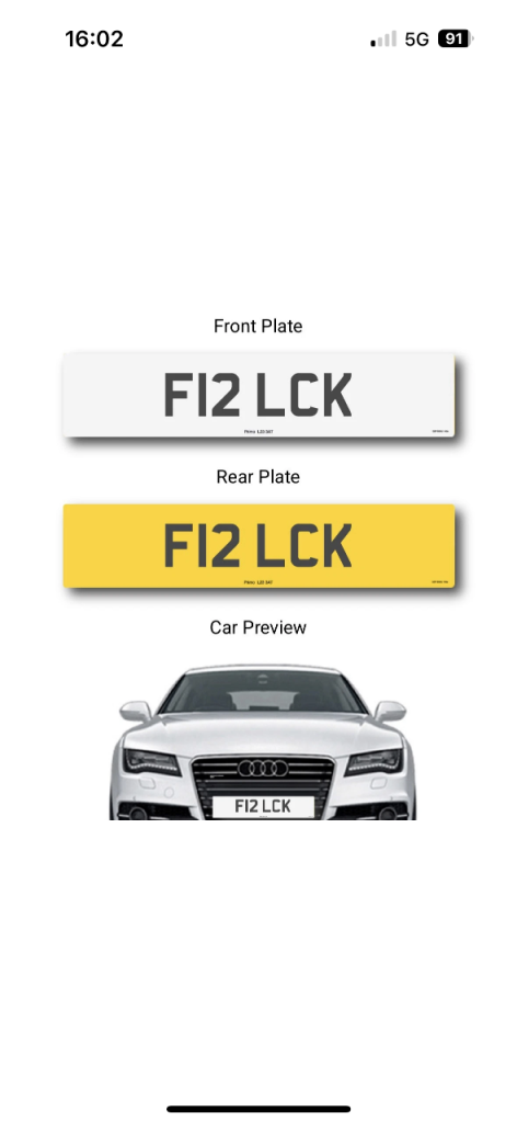 Private registration plate 