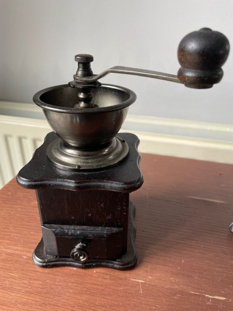 Vintage wood and stainless steel coffee grinder