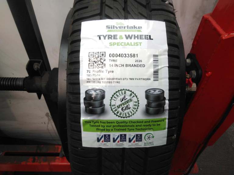 185 70 R14 88t Goodyear Gt3 7mm Partworn Pressure Tested Tyre