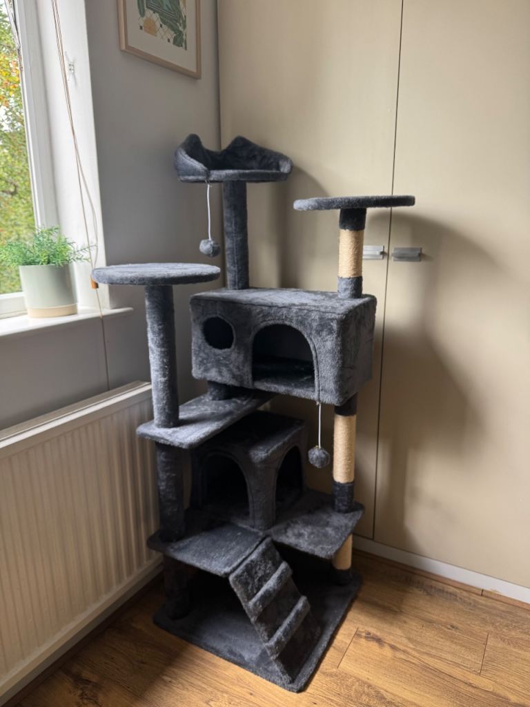 Grey cat tree