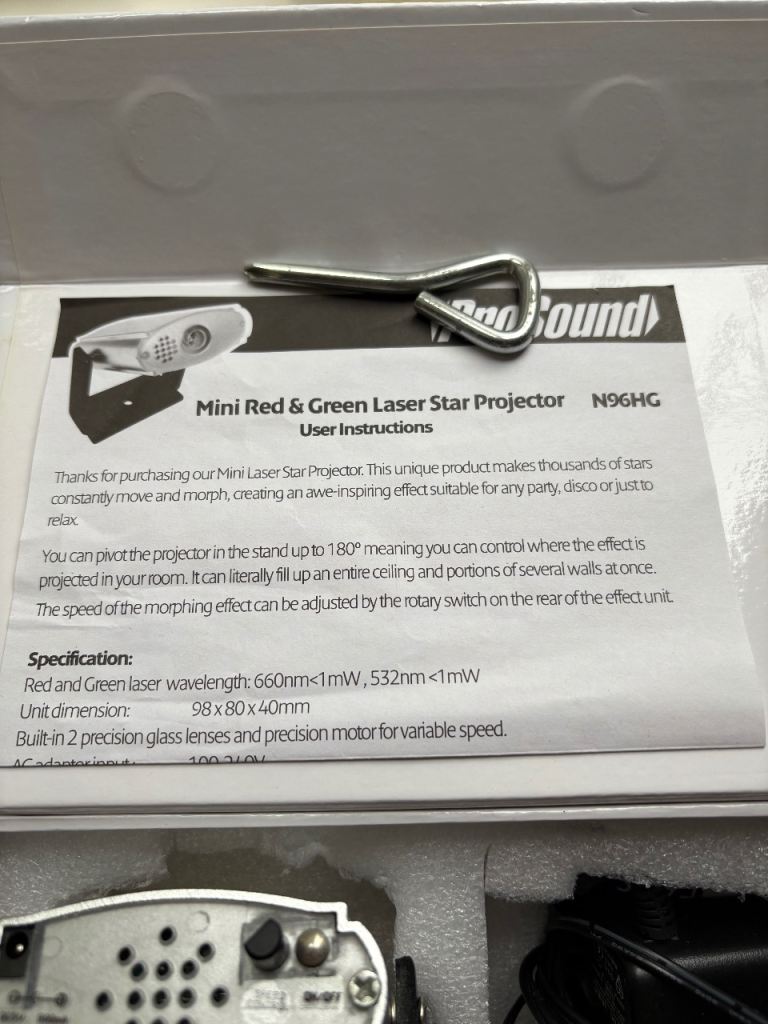 ProSound Mini Red & Green Laser Star Projector suitable for party/disco Instructions incl