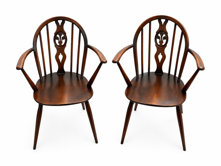 Pair of Vintage Ercol Carver Chairs – 1956 Blue Label - Made in England
