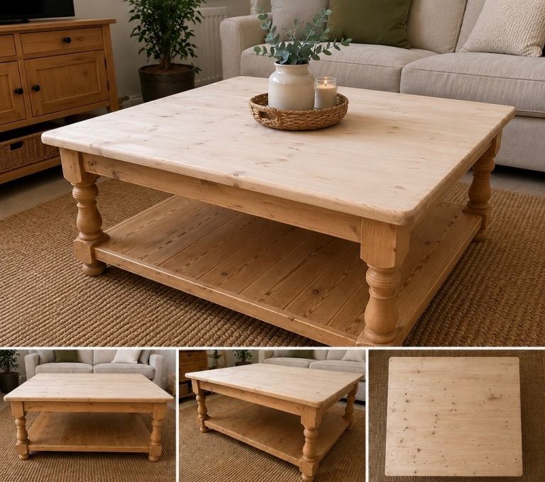 Solid Wood Coffee Table with Handy Storage Shelf