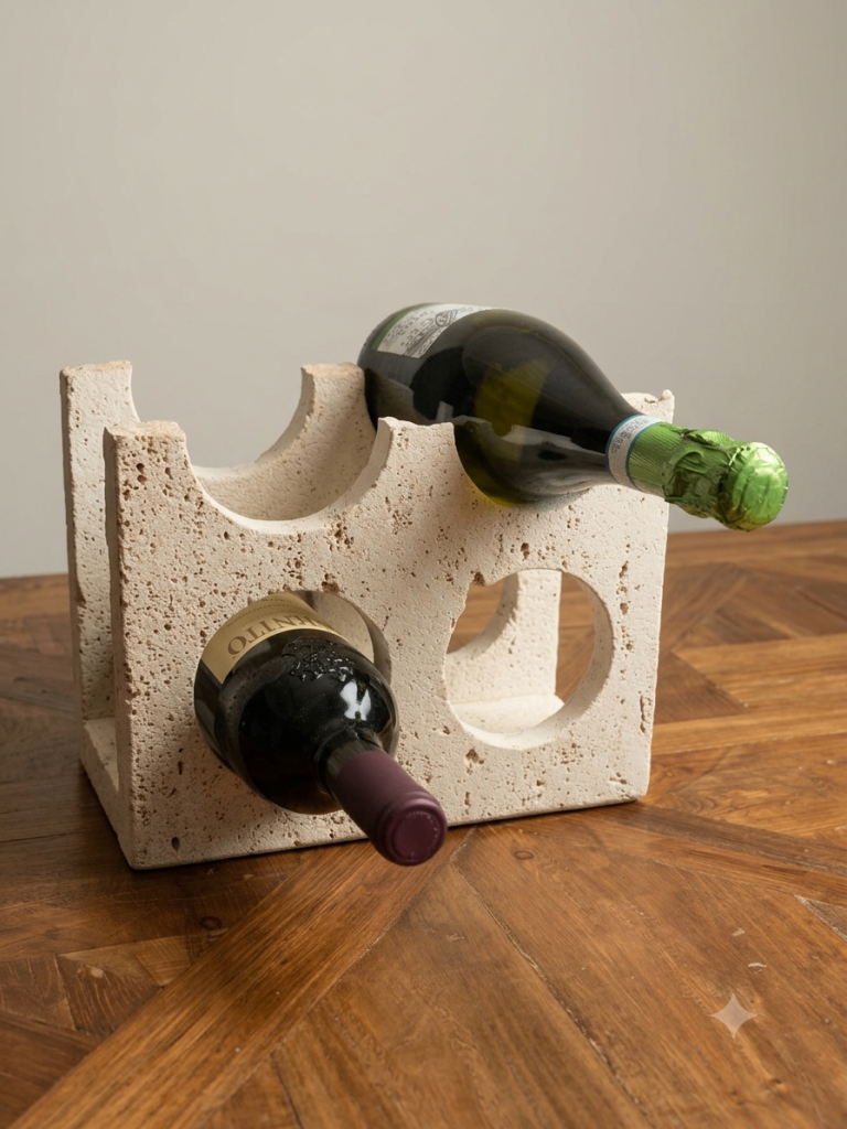 Solid Natural Travertine Stone Wine Rack / Bottle Holder