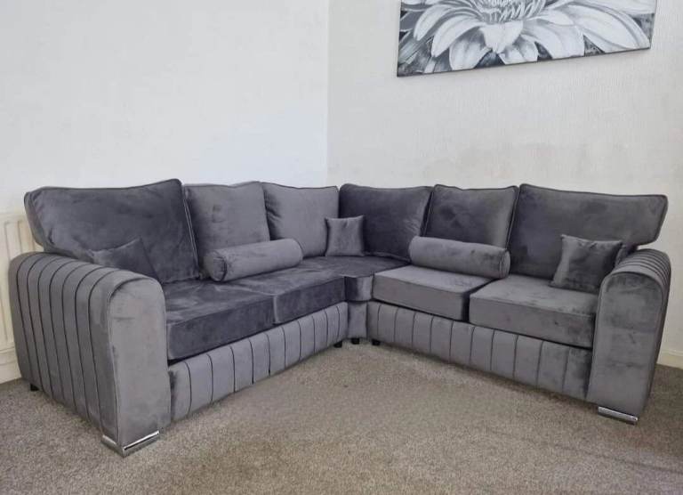 Lilly Premium Grey Velvet Corner Sofa - Pay On Delivery