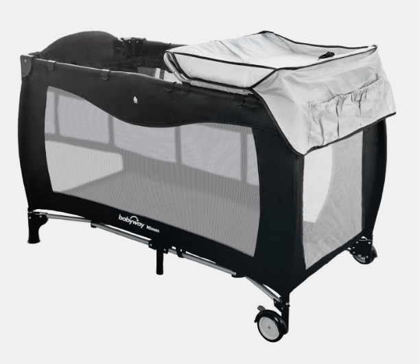 Deluxe travel cot includes changing table and mattress