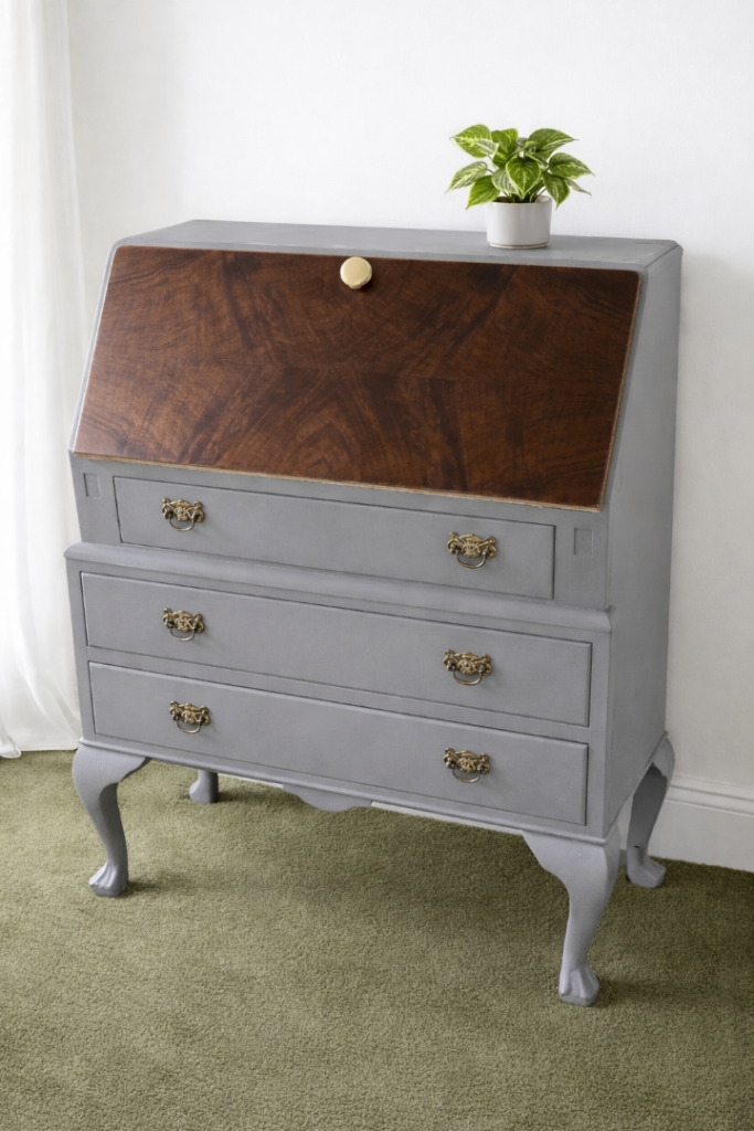 Elegant Vintage Writing Bureau / Shabby Chic Desk – Solid Wood