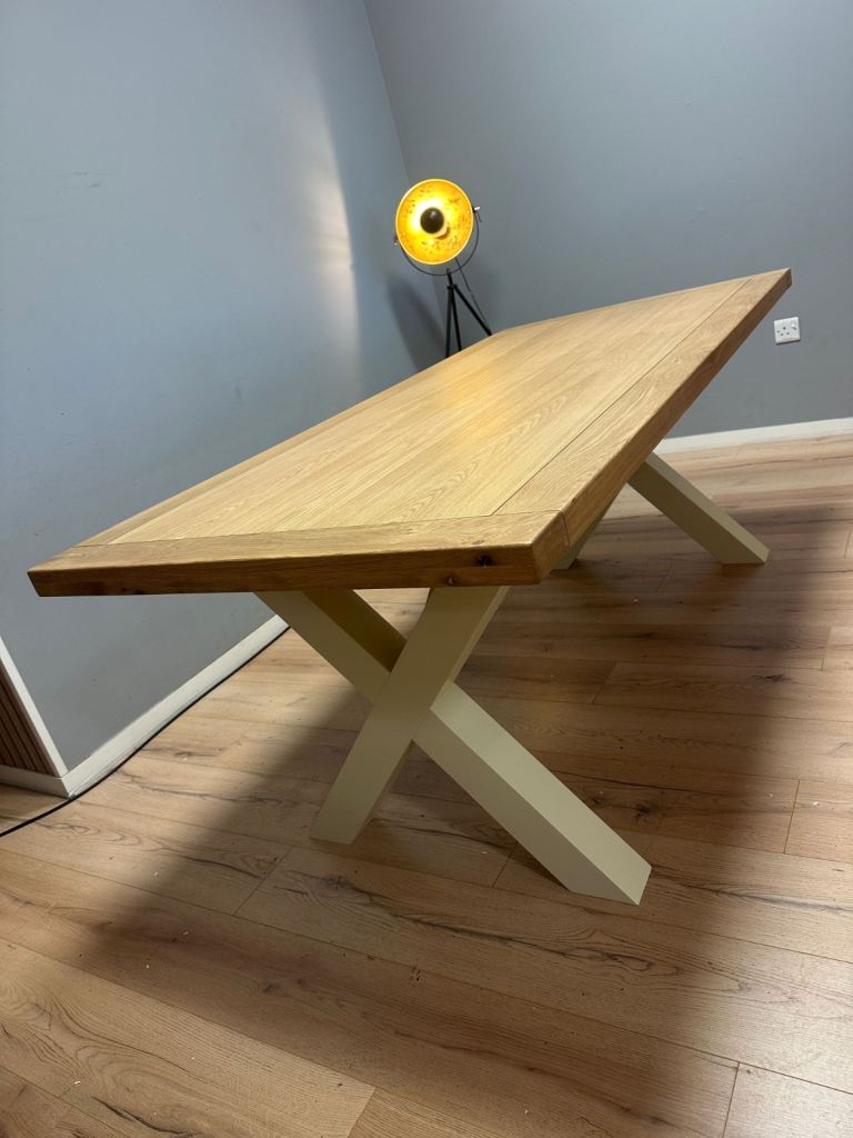 Wayfair Longview Oak Solid Wood Dining Table Buttermilk Cream X Cross Legs rrp £850