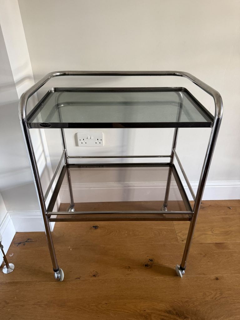 Chrome and Glass Vintage 2-Tier Drinks Trolley with Wheels