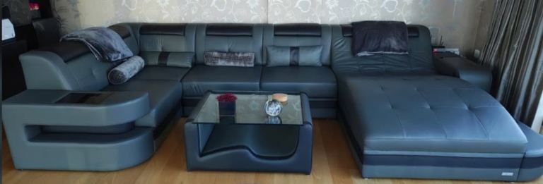 Luxury Genuine Leather U Shape Sofa Bed 384cm | LED Lights | USB Ports | Original Cost €5,150
