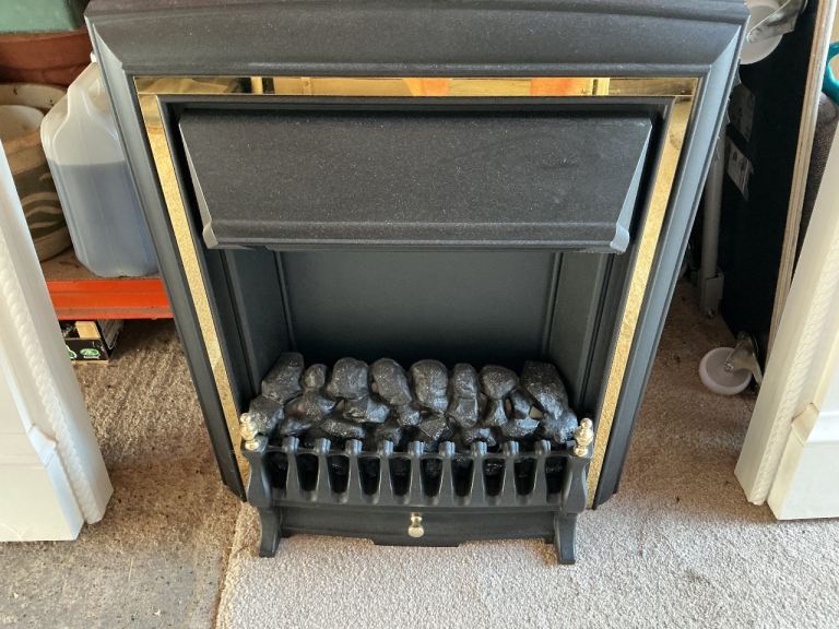 Black Electric Fireplace with Gold Trim – Good Condition