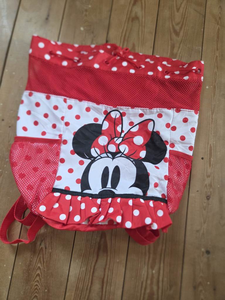 Official Disney Minnie Mouse Red Polka Dot Drawstring Swim Beach Backpack