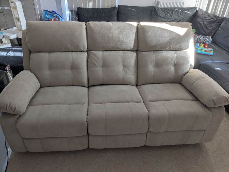 Argos Home June Fabric 3 Seater Manual Recliner Sofa-Natural