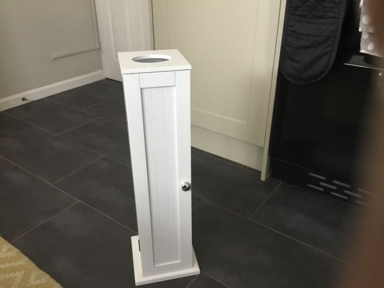 White Bathroom Storage Cabinet - Toilet Roll Holder