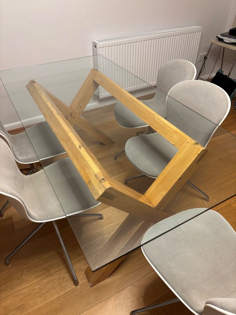 Light Oak Glass Top Dining Table