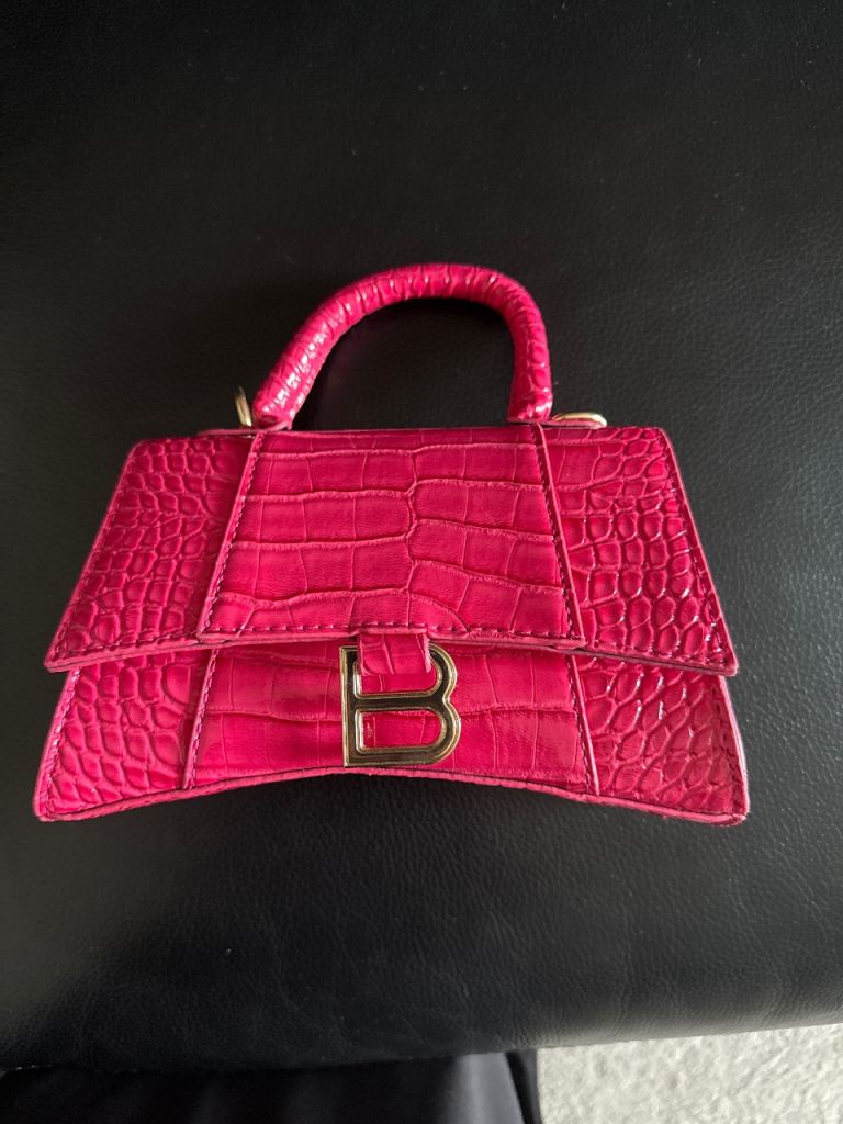  Hourglass Mini Handbag – Pink Croc Embossed, As Good As New