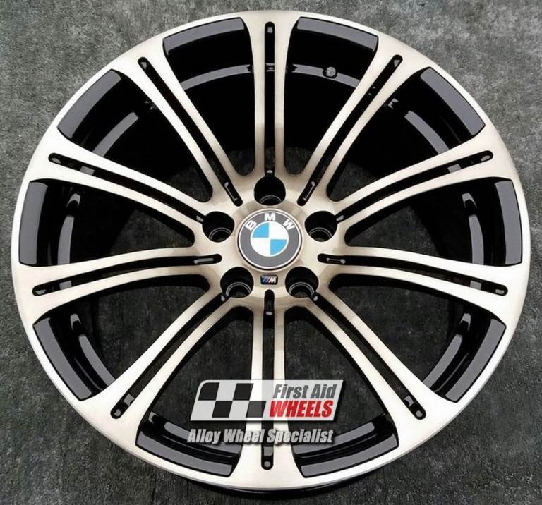 R155BSL Swap BMW M3 4X 19'' GENUINE STYLE 200M GLOSS BLACK DIAMOND CUT SMOKED LACQUER ALLOY WHEELS
