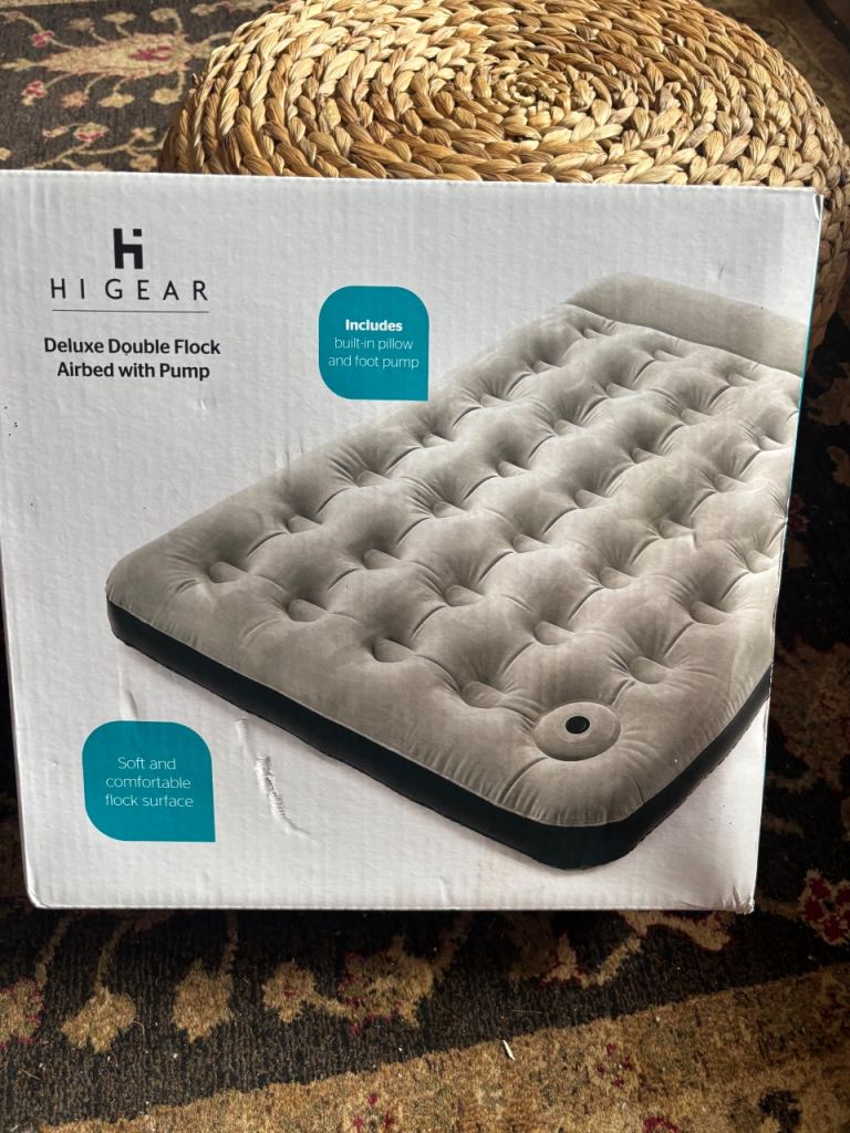 Hi Gear Deluxe Double Flock Airbed with Built-in Pump – New